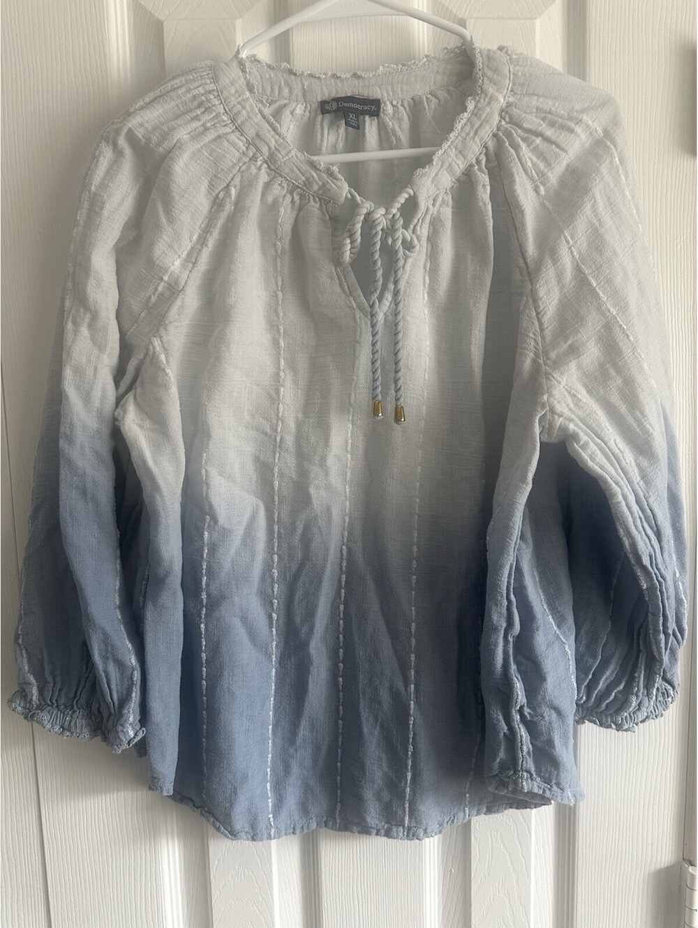 Democracy Blue Ombre Boho Blouson Sleeve TopSize XL - Excellent Condition